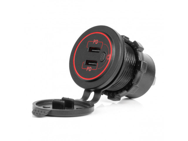 Dual USB C auto lader12/24V 3.0A max rood verlicht met aan-uit schakelaar - Default Title