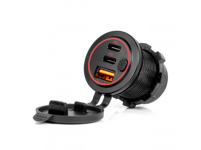Autolader met aan-uit schakelaar, rode LED-achtergrondverlichting, USB + 2xUSB C QC3.0 12/24V - Default Title