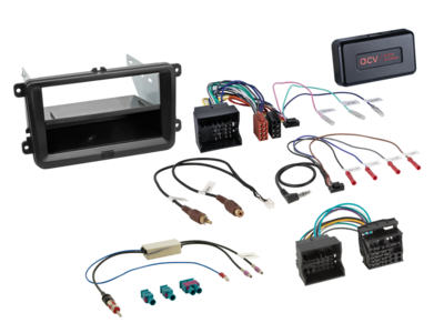2-DIN kit met compartiment Skoda/VW zwarte 40Pin/52Pin i-adapter