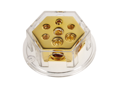 Verdeelblok (goud) 2 x 20 mm² / 4 x 10 mm²