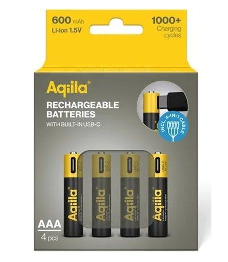 Aqiila AAA batterij Oplaadbaar USB-C 600 mAh Li-Ion 1 5V 4x