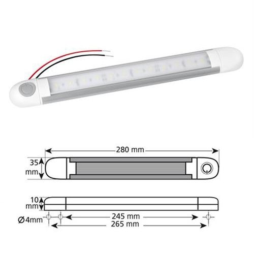 Interieur verlichting 12 LED 280 x 35 x 10mm – aan/uit knop