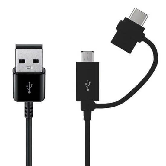 Datakabel usbA - micro-usb + usbC Samsung EP-DG930DBEGWW zw. - afbeelding 2