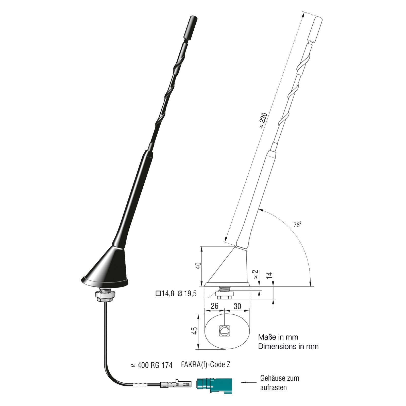 Antenne 16V Flex AM/FM of DAB of combi met filter Fakra F.