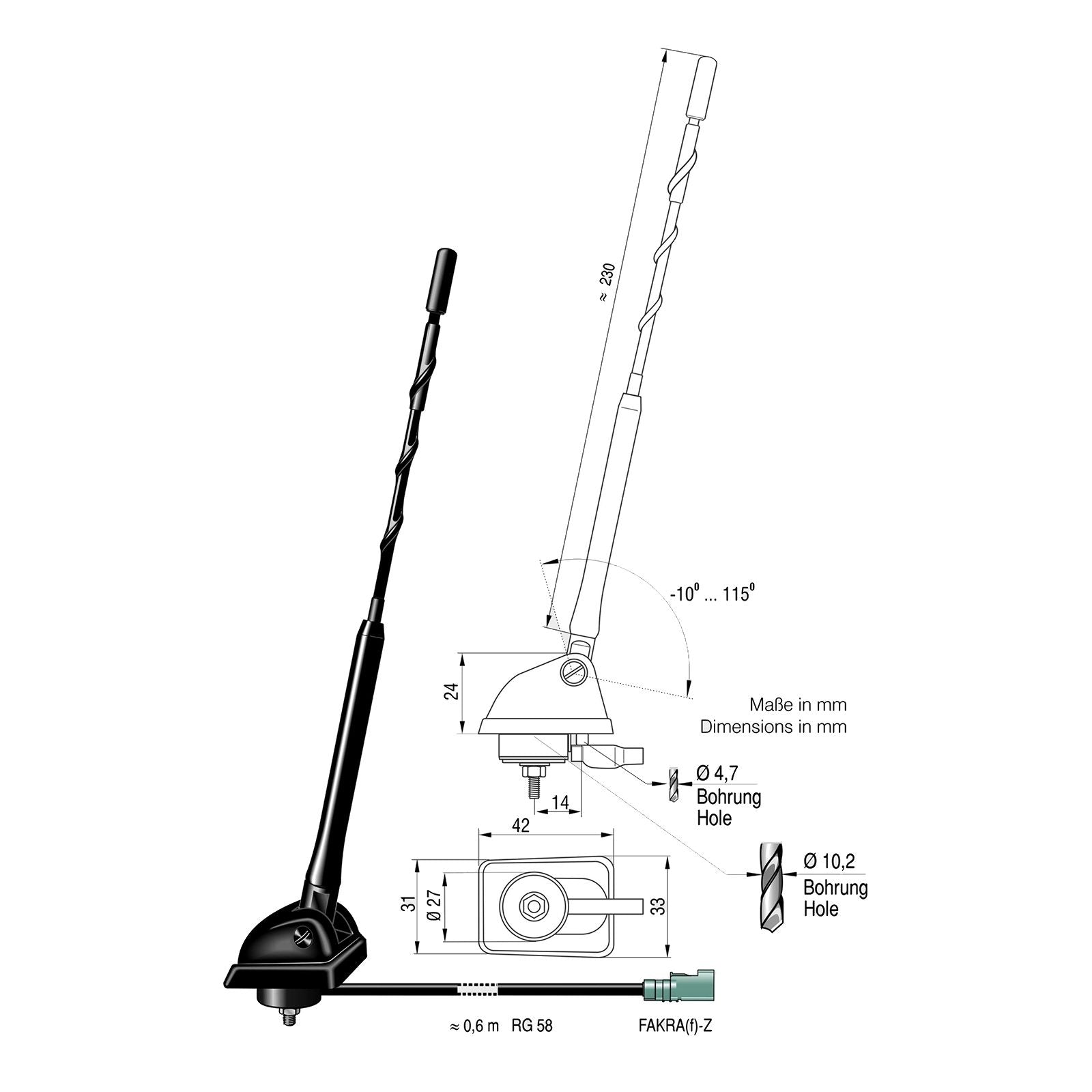 Antenne AM/FM of DAB  Fakra F 0 6 m RG58