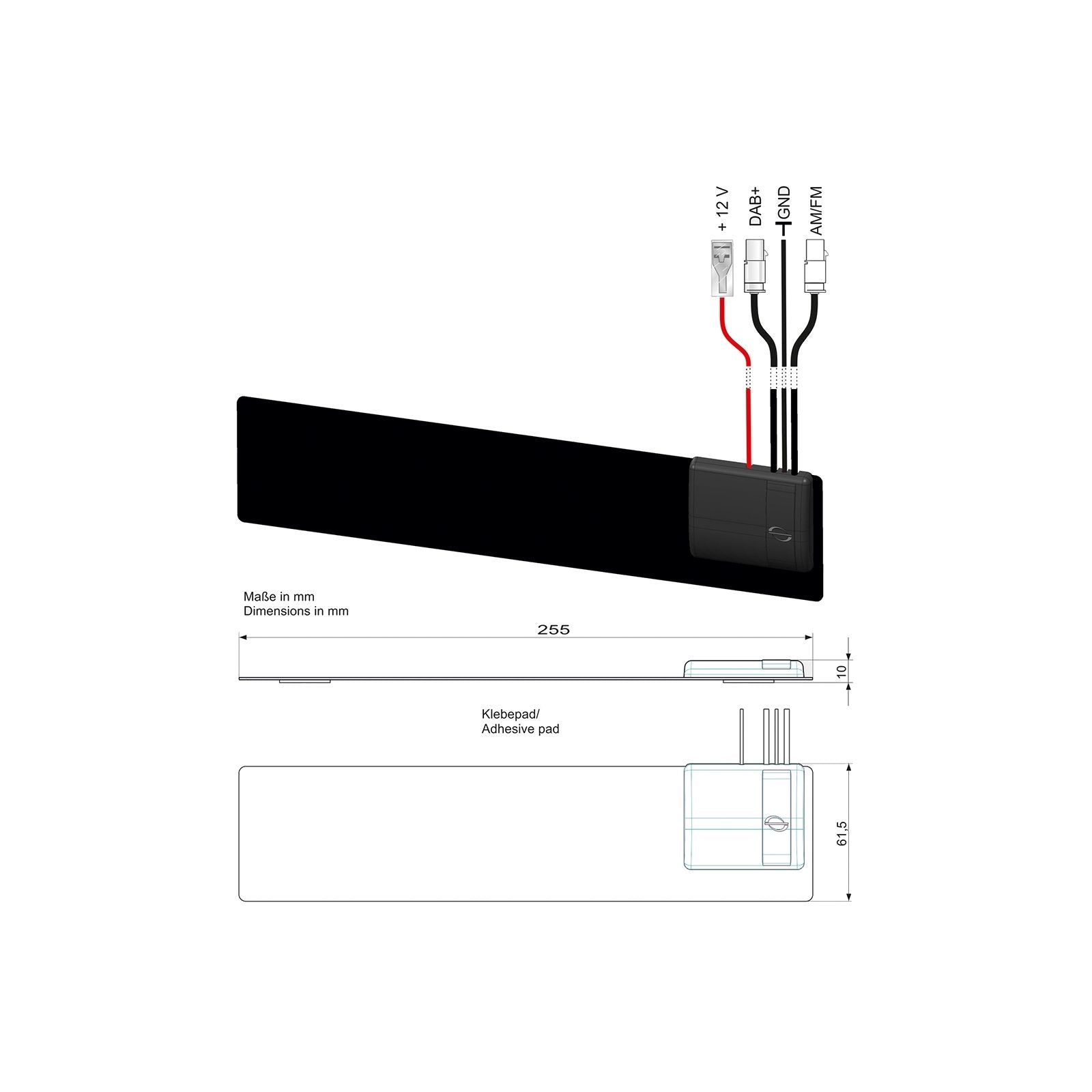 Combi antenne AM/FM  DAB+ raam plak 2x Fakra M 30cm