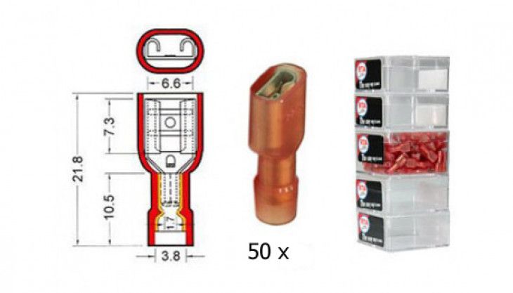 Kabelschoen schuif  vrouwelijk NYLON  6.3 mm rood 10 stuks
