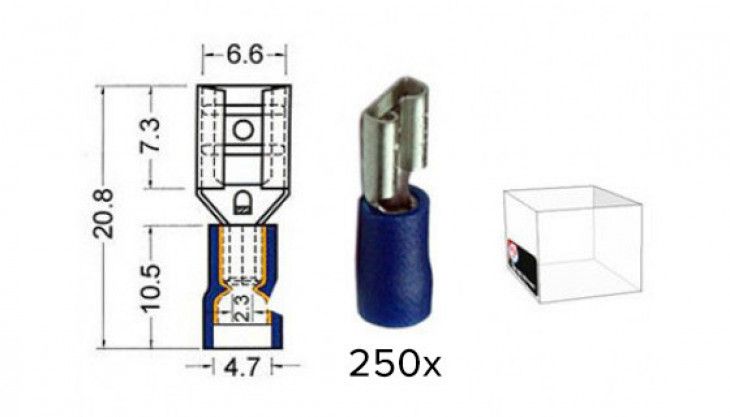 Kabelschoen schuif vrouwelijk  6.3 mm blauw 250 stuks