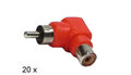 Audio adapter RCA M - RCA F 90° rood 20 stuks
