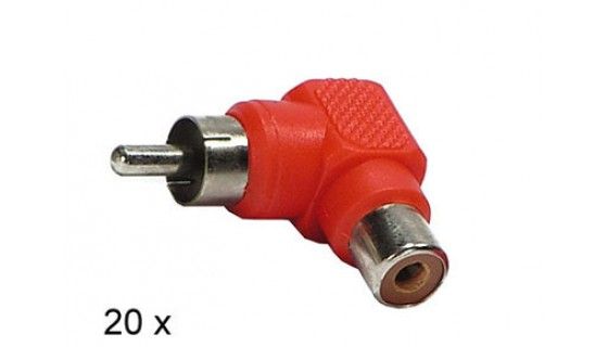 Audio adapter RCA M - RCA F 90° rood 20 stuks