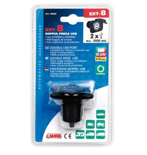 Lader 12/24V inbouw 2x usbA 2.1A 60x43mm + afdekkap