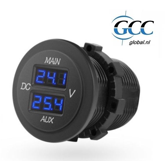inbouwplug rond dual voltage meter 6-60V met ring 28mm