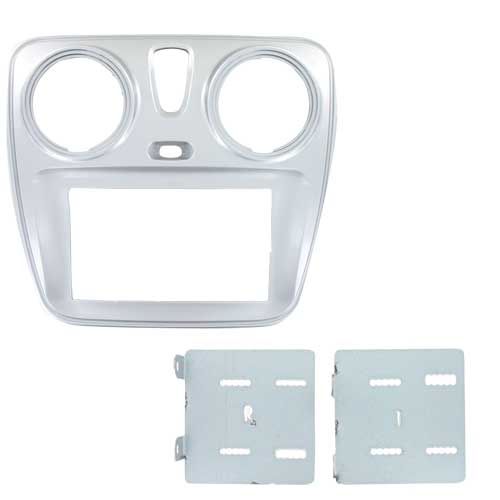 2-DIN frame Dacia Dokker  Lodgy 12- met OEM 1-DIN zilver