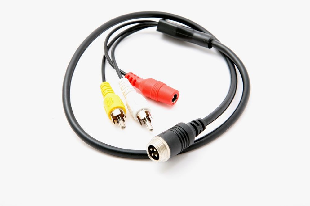 m-use adapterkabel 2 x RCA (m) +power (m) - 4pin  (m)