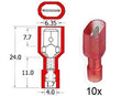Kabelschoen schuif NYLON  mann. 6.3 mm rood 10 stuks