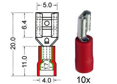 Kabelschoen schuif vrouwelijk  4.8 mm rood 10 stuks