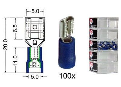 Kabelschoen schuif vrouwelijk  4.8 mm blauw 100 stuks