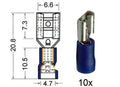 Kabelschoen schuif vrouwelijk  6.3 mm blauw 10 stuks