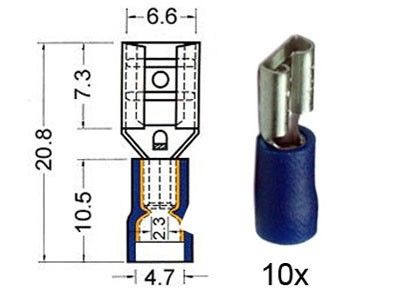 Kabelschoen schuif vrouwelijk  6.3 mm blauw 10 stuks