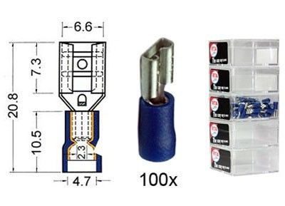 Kabelschoen schuif vrouwelijk  6.3 mm blauw 100 stuks