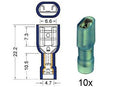 Kabelschoen schuif vrouwelijk NYLON  6.3 mm blauw 10 stuks