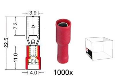 Kabelschoen cylindrisch vrouw. 4 0 mm rood 500 stuks