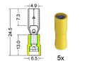 Kabelschoen cylindrisch vrouw. 5 0mm geel 5 stuks