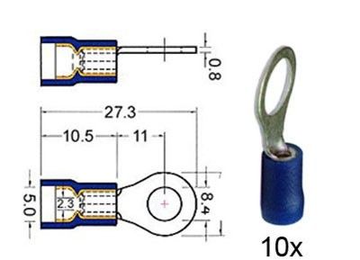 Kabelschoen ring  8 4mm blauw  10 stuks.
