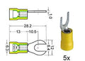 Kabelschoen vork  6 mm geel 5 stuks