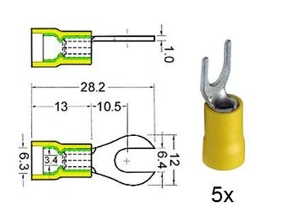 Kabelschoen vork  6 mm geel 5 stuks