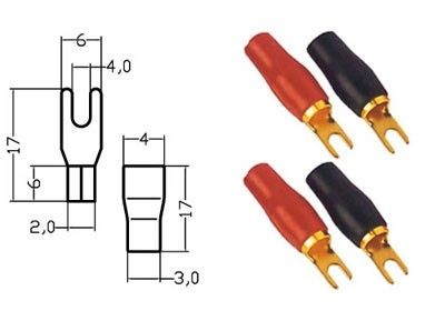 Kabelschoen vork  verguld  rood/zwart 4-6mm² diam 4 mm