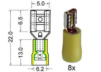 Kabelschoen vrouwelijk  verguld  4 8 mm geel  8 stuks.
