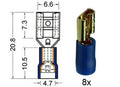 Kabelschoen vrouwelijk  verguld  6 3 mm blauw  8 stuks.