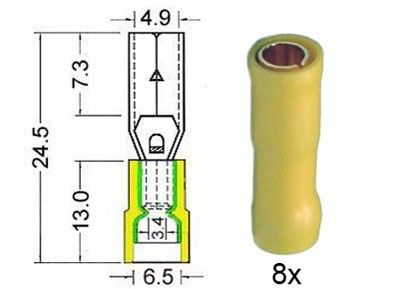 Kabelschoen rond  vrouwelijk  verguld  5 0 mm geel  8x
