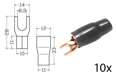 Kabelschoen vork  verguld  zwart 35mm² diam 8mm