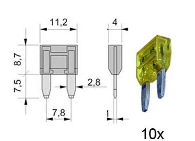 steekzekering MINI 20A geel 10 stuks verpakt in blister